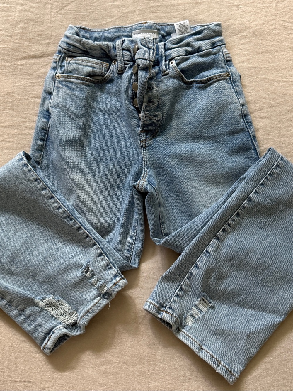 Good American Light Blue Straight Jeans with Button Fly
